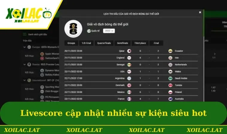 Livescore 3 Livescore cập nhật nhiều sự kiện siêu hot